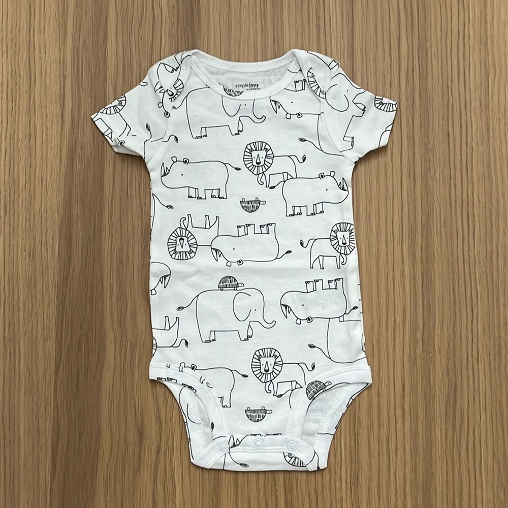 Carter’s, Simple joys by Carter’s, baby short sleeve onesie, animals 3-6 months
